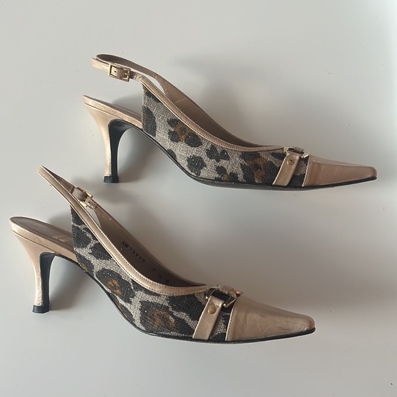 STUART WEITZMAN Leather Cheetah Fabric Sling-back Heels - Picture 4 of 8